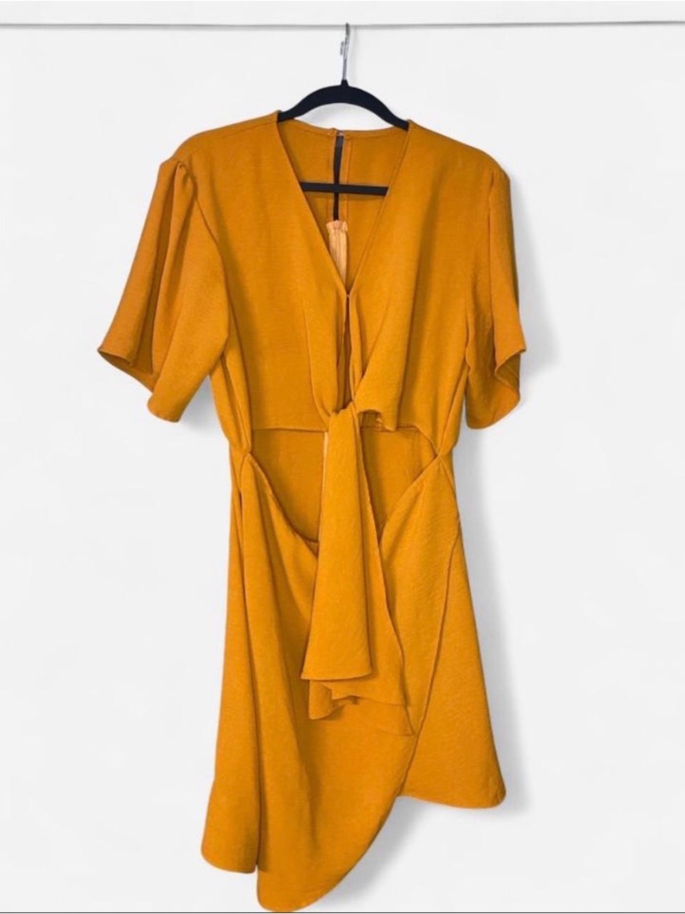 Tie-Front Mustard Short Sleeve Dress